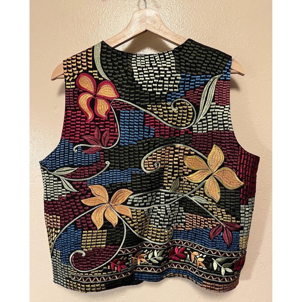 Chico's Embroidered Vest Boho Artsy Festival Floral Multi Color Women's Size 1/M - Picture 8 of 12